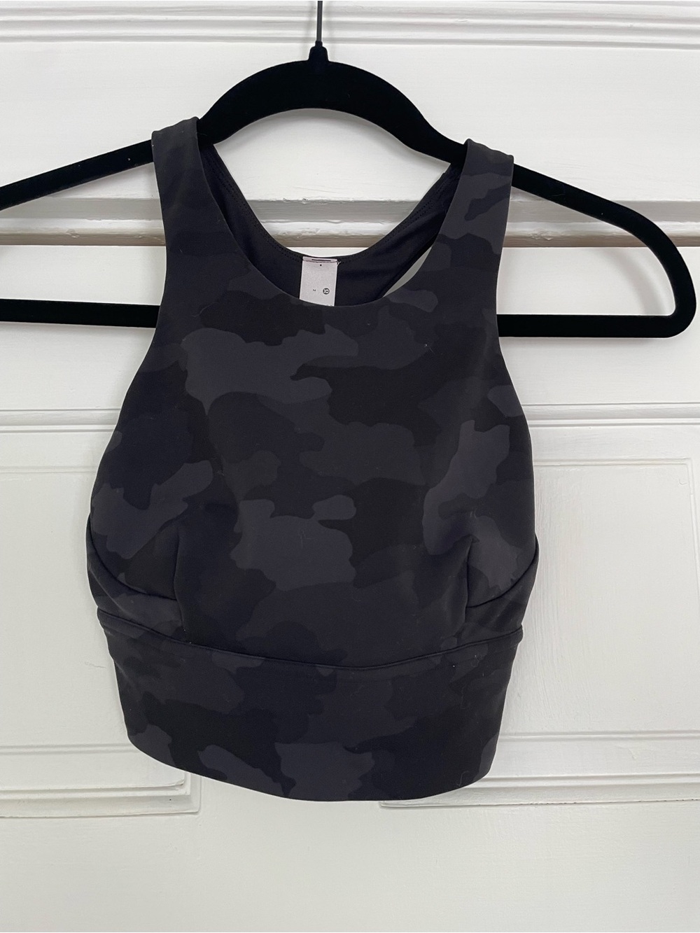 Lululemon Black Camo High-Neck Sports Bra Crop Top-Size 2